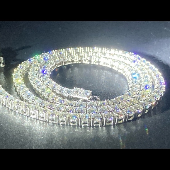 925 Silver Moissanite Tennis Chain Necklace 18” 20” 22” 24” 3mm - Picture 8 of 11